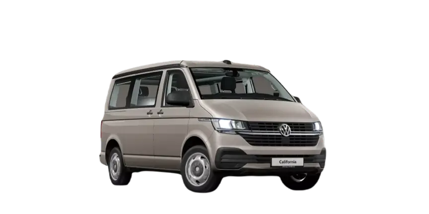 beach-t6 Brauner Volkswagen California Ocean T6.1 mit geschlossenem Aufstelldach.