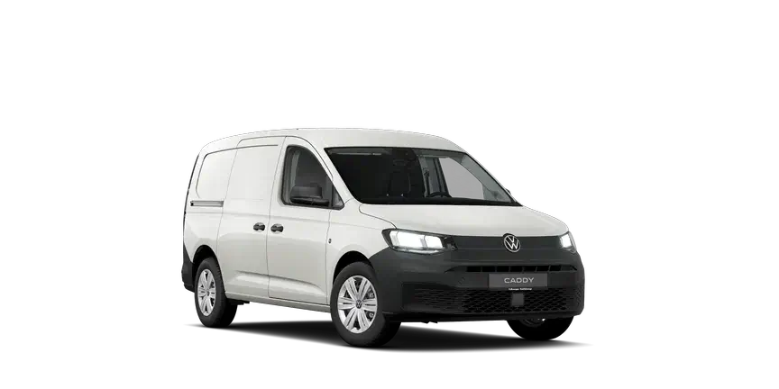 caddy-cargo-ico Frontansicht eines weißen Volkswagen Caddy Cargo, optimiert für Gewerbe und Lieferdienste.